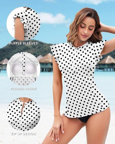 WOWENY Womens Padded Rash Guard Short Sleeve Swim Shirts 1/4 Zip UPF 50 Sun Protection Swimsuit Tankini Bathing Suit Top in Saudi Arabia