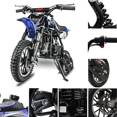 50CC 2-Stroke FRP DB001 Mini Dirt Bike for Kids, Up to 20MPH, EPA Approved With Rear Suspension, Kill Switch, Disc Brakes, 160LB Max Load (Blue) in Saudi Arabia