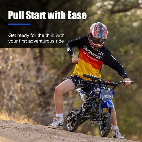 50CC 2-Stroke FRP DB001 Mini Dirt Bike for Kids, Up to 20MPH, EPA Approved With Rear Suspension, Kill Switch, Disc Brakes, 160LB Max Load (Blue) in Saudi Arabia