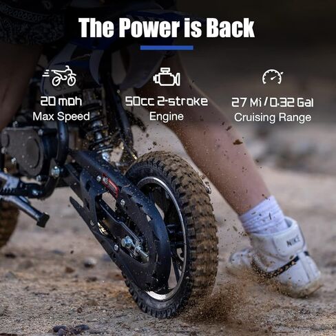 50CC 2-Stroke FRP DB001 Mini Dirt Bike for Kids, Up to 20MPH, EPA Approved With Rear Suspension, Kill Switch, Disc Brakes, 160LB Max Load (Blue) in Saudi Arabia