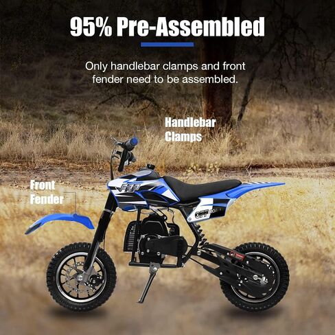 50CC 2-Stroke FRP DB001 Mini Dirt Bike for Kids, Up to 20MPH, EPA Approved With Rear Suspension, Kill Switch, Disc Brakes, 160LB Max Load (Blue) in Saudi Arabia