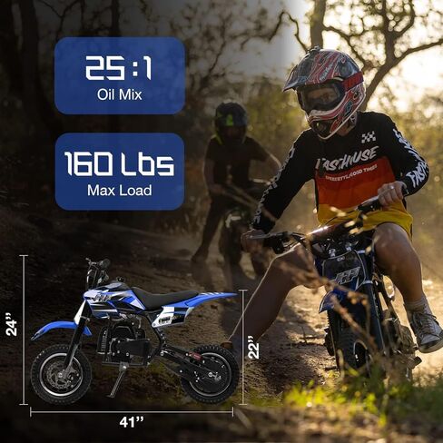 50CC 2-Stroke FRP DB001 Mini Dirt Bike for Kids, Up to 20MPH, EPA Approved With Rear Suspension, Kill Switch, Disc Brakes, 160LB Max Load (Blue) in Saudi Arabia