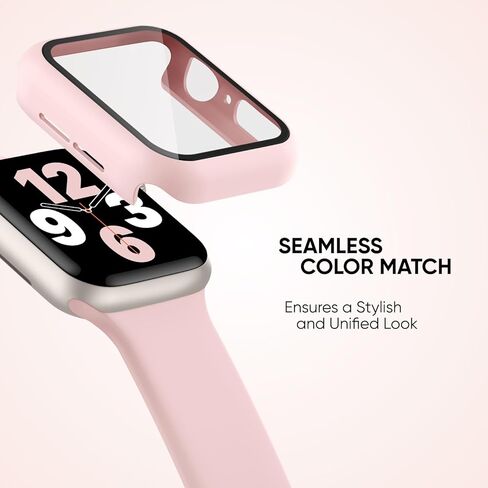3 في 1 متوافق مع سوار ساعة Apple مقاس 40 ملم و41 ملم و44 ملم و45 ملم وحافظة مع واقي شاشة وأحزمة سيليكون رياضية وغطاء واقٍ مع زجاج مقسى 9H لسلسلة iWatch SE 9 8 7 6 5 4 in Kuwait