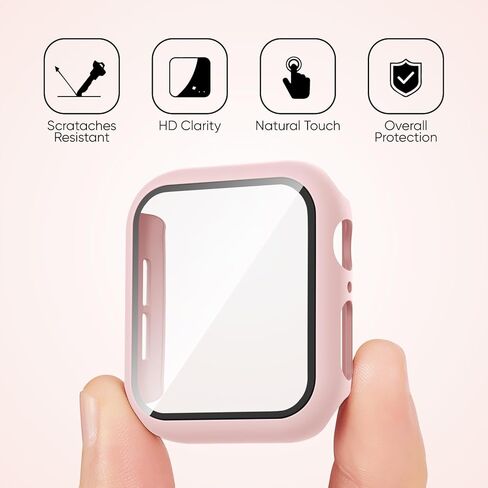 3 في 1 متوافق مع سوار ساعة Apple مقاس 40 ملم و41 ملم و44 ملم و45 ملم وحافظة مع واقي شاشة وأحزمة سيليكون رياضية وغطاء واقٍ مع زجاج مقسى 9H لسلسلة iWatch SE 9 8 7 6 5 4 in Kuwait
