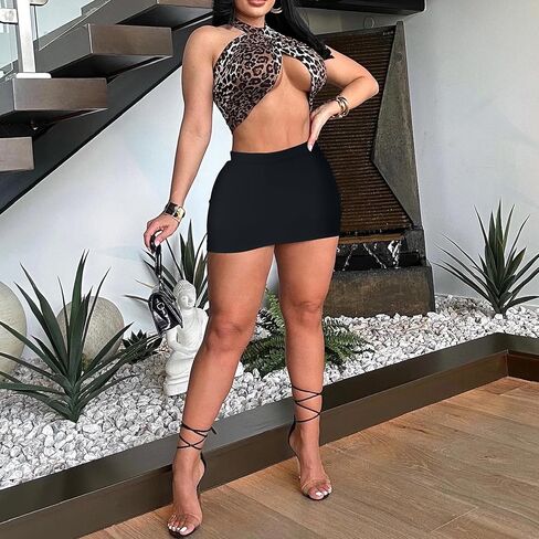 تنورة الفهد الفهد مع السراويل القصيرة، التنانير القصيرة Bodycon ذات الخصر العالي المطاطي للنادي الليلي للنساء in Saudi Arabia
