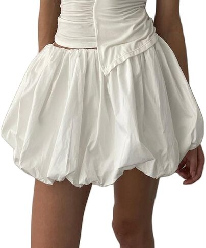 Muineobuka Women Girls Bubble Mini Skirt Low Waist Pleated Puffy Short Skirts A-Line Rufle Flared Mini Balloon Skirts in Saudi Arabia