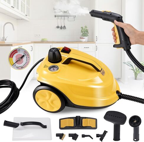 منظف ​​بخار سبورجوم، جهاز بخار مطهر مضغوط خالٍ من المواد الكيميائية للتنظيف، خزان سعة 1.8 لتر، ممسحة بخار 1800 وات مع 27 ملحقًا لتنظيف الأرضيات والسجاد وتنجيد السيارات والنوافذ (بدون مقياس الضغط) in Kuwait
