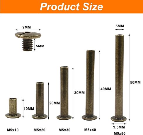 80PCS Chicago Binding Screws Assorted Kit, M5 x 10/20/30/40/50mm Phillips Head Bookbinding Screw Rivet Kit, Scrapbook Photo Albums Binding Screws Assortment Kit, Bronze in Saudi Arabia