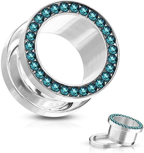 Cubic Zirconia Lined Rim Stainless Steel Screw Fit Ear Plugs Flesh Tunnels in Saudi Arabia