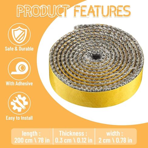 Wood Stove Replacement Gasket, 78.7 inch Self Adhesive Fiberglass Rope Fireplace Tape Seal Wood Stove Door Gasket for Woodburning Coal Stoves(1 Pack) in Saudi Arabia