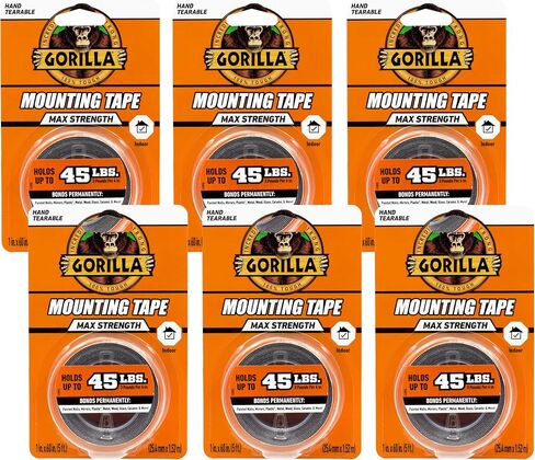 Gorilla Max Strength Mounting Tape, Double-Sided, Instant Hold, Permanent Bond with Reinforced Strength, 1 inch x 60 inches, Black (Pack of 1) in Saudi Arabia