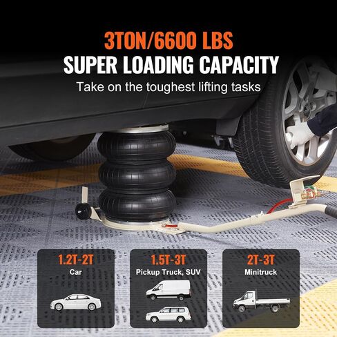 VEVOR Air Jack, 3 Ton/6600 lbs Triple Bag Air Jack, Air Bag Jack Lift Up to 15.75 Inch, 3-5S Fast Lifting Air Bag Jack for Cars with Long Handle (Beige) in Saudi Arabia