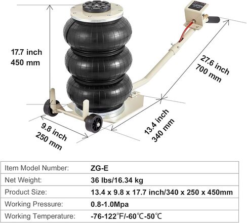 VEVOR Air Jack, 3 Ton/6600 lbs Triple Bag Air Jack, Air Bag Jack Lift Up to 15.75 Inch, 3-5S Fast Lifting Air Bag Jack for Cars with Long Handle (Beige) in Saudi Arabia