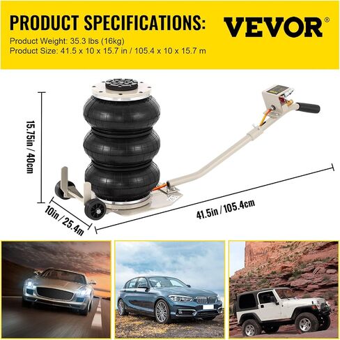 VEVOR Air Jack, 3 Ton/6600 lbs Triple Bag Air Jack, Air Bag Jack Lift Up to 15.75 Inch, 3-5S Fast Lifting Air Bag Jack for Cars with Long Handle (Beige) in Saudi Arabia