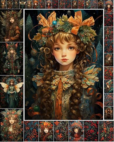 حزمة ورق Decoupage (35 ورقة مقاس 6 × 8 بوصة) جنيات عيد الميلاد الحلوة مع الغزلان في القرى الثلجية FLONZ بطاقات صور توضيحية عتيقة لـ Decoupage والحرف اليدوية وسكرابوكينغ in Kuwait