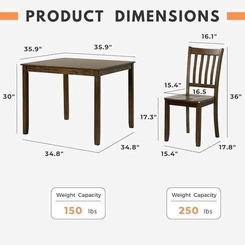 24/7 Shop at Home Cassian Traditional Solid Wood 5 Piece Dining Table Set, Space Saving Furniture for Small Apartments, Kitchen, Breakfast Nook, Espresso in Kuwait