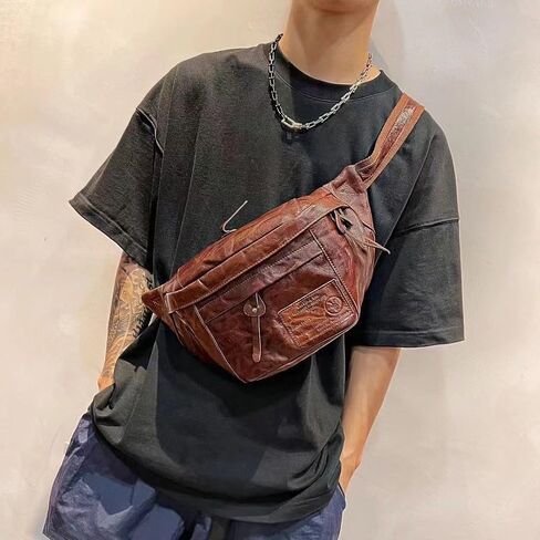 Lieseh Vintage Genuine Leather for Men Crossbody Shoulder Chest Pack Casual Bag Outdoor Travel Backpack in Saudi Arabia