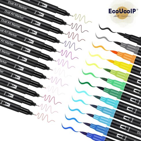 أقلام رسم مزدوجة الفرشاة من EooUooIP، 24 لونًا لكل قطعة - أقلام ملونة ذات رؤوس دقيقة للمشروعات الفنية - مثالية للفنانين والطلاب والأعمال اليدوية in Kuwait