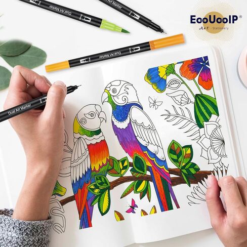 أقلام رسم مزدوجة الفرشاة من EooUooIP، 24 لونًا لكل قطعة - أقلام ملونة ذات رؤوس دقيقة للمشروعات الفنية - مثالية للفنانين والطلاب والأعمال اليدوية in Kuwait