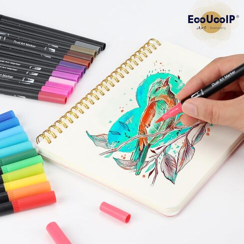 أقلام رسم مزدوجة الفرشاة من EooUooIP، 24 لونًا لكل قطعة - أقلام ملونة ذات رؤوس دقيقة للمشروعات الفنية - مثالية للفنانين والطلاب والأعمال اليدوية in Kuwait