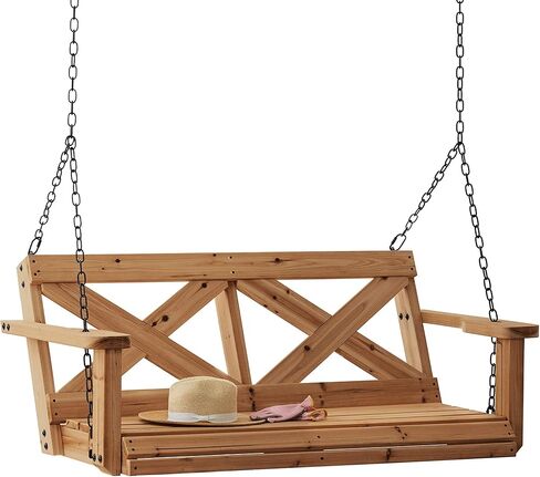 Backyard Discovery Durable Cedar Farmhouse Outdoor Porch Swing with Chain, Water Resistant, Porch, Patio, Two Person Seating, 600 Lb Weight Capacity, with 4.6 ft. Seat Width in Kuwait