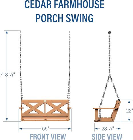 Backyard Discovery Durable Cedar Farmhouse Outdoor Porch Swing with Chain, Water Resistant, Porch, Patio, Two Person Seating, 600 Lb Weight Capacity, with 4.6 ft. Seat Width in Kuwait