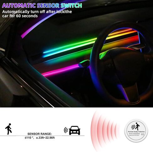 شريط إضاءة LED داخلي للسيارة من الأكريليك من Tesla موديل 3/Y/S/X Dreamcolor، مجموعة إضاءة محيطة من الألياف الضوئية 55.1 بوصة من Tesla، 16 مليون لون صوت نشط، شريط LED نيون للسيارة in Kuwait