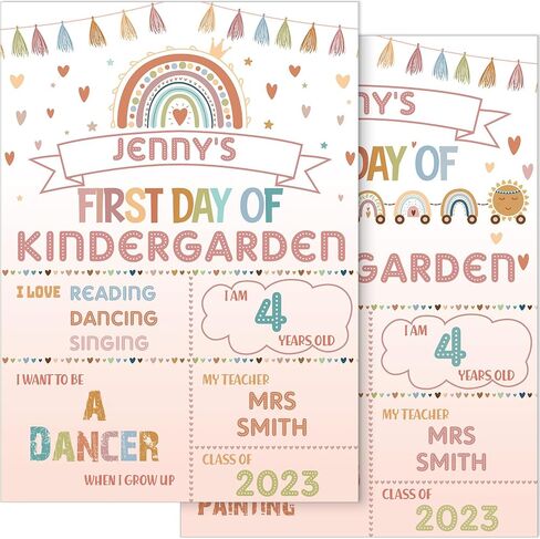 First Day and Last School Board Boho Back to Sign Chalkboard Photo Prop Rainbow 1st Chalk for Kids Preschool Kindergarten 13.8x9.8in (Black) in Saudi Arabia