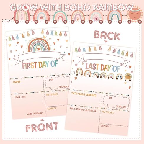 First Day and Last School Board Boho Back to Sign Chalkboard Photo Prop Rainbow 1st Chalk for Kids Preschool Kindergarten 13.8x9.8in (Black) in Saudi Arabia