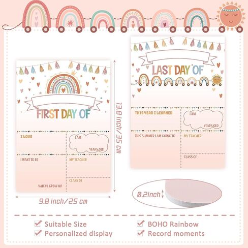 First Day and Last School Board Boho Back to Sign Chalkboard Photo Prop Rainbow 1st Chalk for Kids Preschool Kindergarten 13.8x9.8in (Black) in Saudi Arabia
