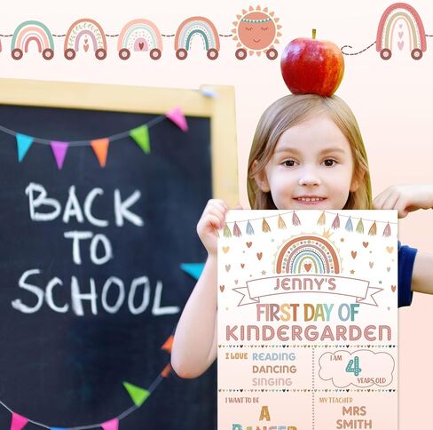 First Day and Last School Board Boho Back to Sign Chalkboard Photo Prop Rainbow 1st Chalk for Kids Preschool Kindergarten 13.8x9.8in (Black) in Saudi Arabia