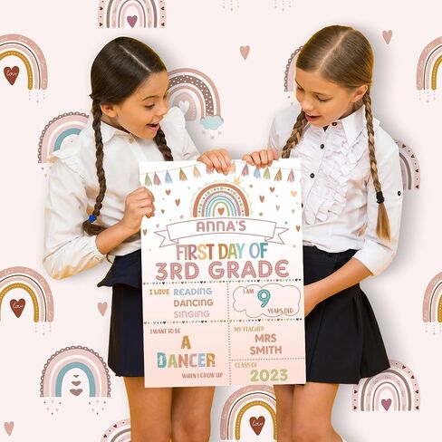 First Day and Last School Board Boho Back to Sign Chalkboard Photo Prop Rainbow 1st Chalk for Kids Preschool Kindergarten 13.8x9.8in (Black) in Saudi Arabia