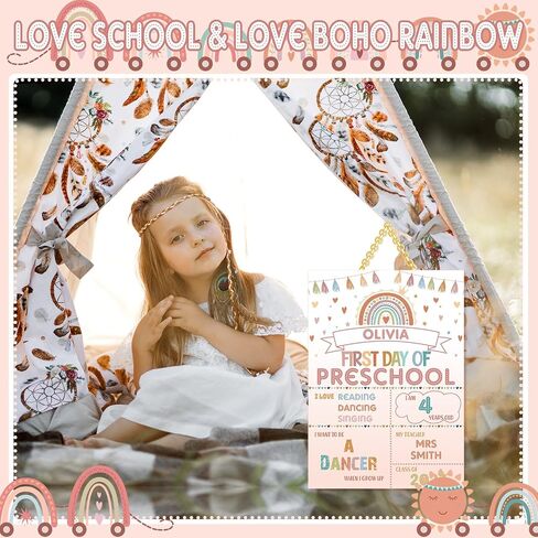 First Day and Last School Board Boho Back to Sign Chalkboard Photo Prop Rainbow 1st Chalk for Kids Preschool Kindergarten 13.8x9.8in (Black) in Saudi Arabia