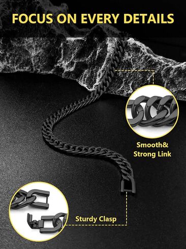 Cuban Chain Bracelet for Men Women, 5mm/7mm/9mm/13mm Width, Black/18K Gold Plated/Stainless Steel Curb Link Chain Bracelets, 7.5"/8.3"/9" Length-Send Gift Box in Saudi Arabia