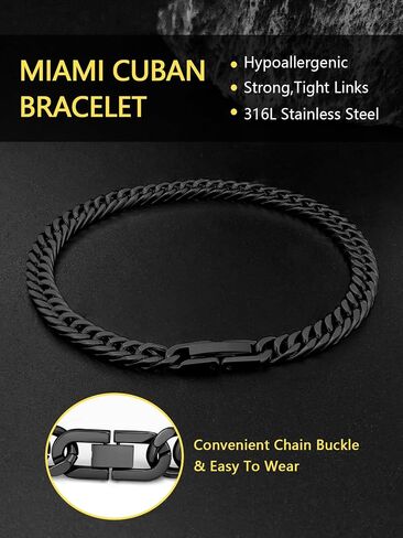 Cuban Chain Bracelet for Men Women, 5mm/7mm/9mm/13mm Width, Black/18K Gold Plated/Stainless Steel Curb Link Chain Bracelets, 7.5"/8.3"/9" Length-Send Gift Box in Saudi Arabia
