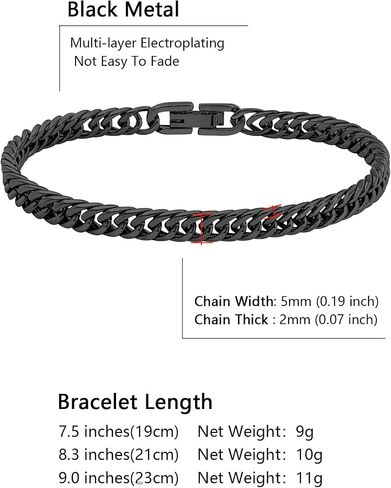 Cuban Chain Bracelet for Men Women, 5mm/7mm/9mm/13mm Width, Black/18K Gold Plated/Stainless Steel Curb Link Chain Bracelets, 7.5"/8.3"/9" Length-Send Gift Box in Saudi Arabia