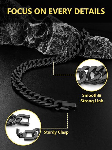 Cuban Chain Bracelet for Men Women, 5mm/7mm/9mm/13mm Width, Black/18K Gold Plated/Stainless Steel Curb Link Chain Bracelets, 7.5"/8.3"/9" Length-Send Gift Box in Saudi Arabia