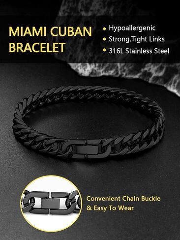 Cuban Chain Bracelet for Men Women, 5mm/7mm/9mm/13mm Width, Black/18K Gold Plated/Stainless Steel Curb Link Chain Bracelets, 7.5"/8.3"/9" Length-Send Gift Box in Saudi Arabia