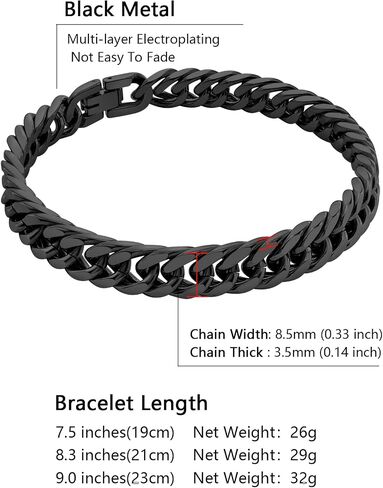 Cuban Chain Bracelet for Men Women, 5mm/7mm/9mm/13mm Width, Black/18K Gold Plated/Stainless Steel Curb Link Chain Bracelets, 7.5"/8.3"/9" Length-Send Gift Box in Saudi Arabia