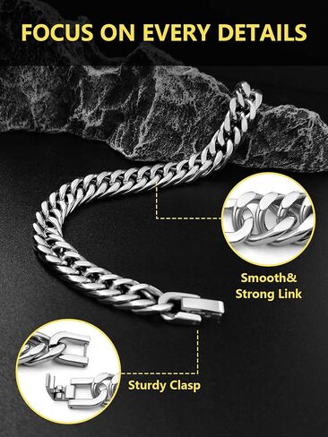 Cuban Chain Bracelet for Men Women, 5mm/7mm/9mm/13mm Width, Black/18K Gold Plated/Stainless Steel Curb Link Chain Bracelets, 7.5"/8.3"/9" Length-Send Gift Box in Kuwait