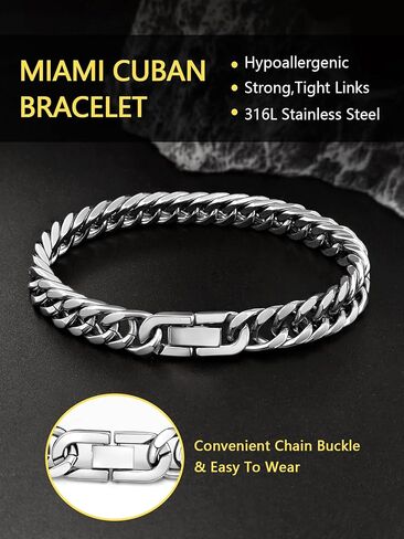 Cuban Chain Bracelet for Men Women, 5mm/7mm/9mm/13mm Width, Black/18K Gold Plated/Stainless Steel Curb Link Chain Bracelets, 7.5"/8.3"/9" Length-Send Gift Box in Kuwait