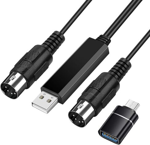 مجموعة كابل TNP MIDI إلى USB مع محول من النوع C 2 في 1 سلك USB MIDI Piano من الكمبيوتر الشخصي إلى لوحة المفاتيح، جهاز المزج، الطبل الإلكتروني، أنبوب النفخ الكهربائي، 16 قناة لنظام التشغيل Windows وMac وAndroid (6 أقدام) in Saudi Arabia