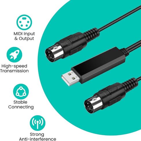 مجموعة كابل TNP MIDI إلى USB مع محول من النوع C 2 في 1 سلك USB MIDI Piano من الكمبيوتر الشخصي إلى لوحة المفاتيح، جهاز المزج، الطبل الإلكتروني، أنبوب النفخ الكهربائي، 16 قناة لنظام التشغيل Windows وMac وAndroid (6 أقدام) in Saudi Arabia