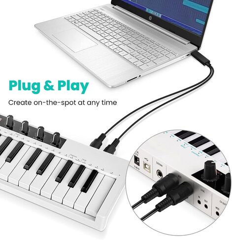 مجموعة كابل TNP MIDI إلى USB مع محول من النوع C 2 في 1 سلك USB MIDI Piano من الكمبيوتر الشخصي إلى لوحة المفاتيح، جهاز المزج، الطبل الإلكتروني، أنبوب النفخ الكهربائي، 16 قناة لنظام التشغيل Windows وMac وAndroid (6 أقدام) in Saudi Arabia