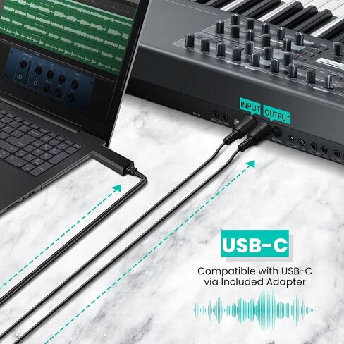 مجموعة كابل TNP MIDI إلى USB مع محول من النوع C 2 في 1 سلك USB MIDI Piano من الكمبيوتر الشخصي إلى لوحة المفاتيح، جهاز المزج، الطبل الإلكتروني، أنبوب النفخ الكهربائي، 16 قناة لنظام التشغيل Windows وMac وAndroid (6 أقدام) in Saudi Arabia