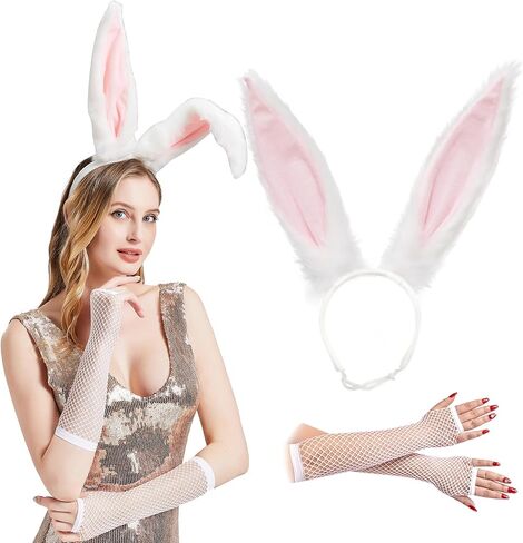 Kikazarru Bunny Ears Headband Bunny Costume Accessories Fishnet Gloves And Rabbit Ears Headband in Saudi Arabia
