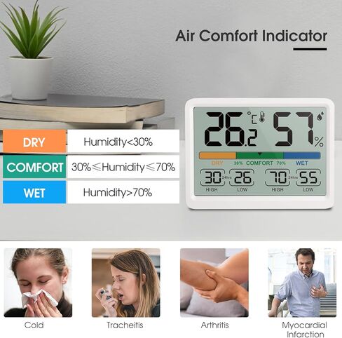 AIMILAR ميزان حرارة داخلي للغرفة مقياس الرطوبة الرقمي درجة الحرارة والرطوبة مقياس مغناطيسي مع تاريخ منخفض مرتفع in Kuwait