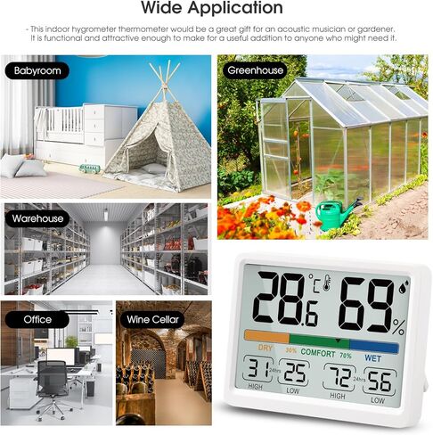AIMILAR ميزان حرارة داخلي للغرفة مقياس الرطوبة الرقمي درجة الحرارة والرطوبة مقياس مغناطيسي مع تاريخ منخفض مرتفع in Kuwait