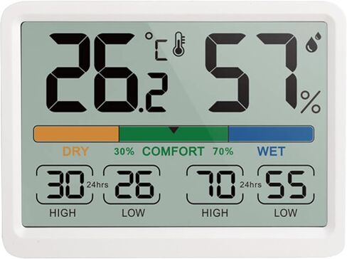 AIMILAR ميزان حرارة داخلي للغرفة مقياس الرطوبة الرقمي درجة الحرارة والرطوبة مقياس مغناطيسي مع تاريخ منخفض مرتفع in Kuwait