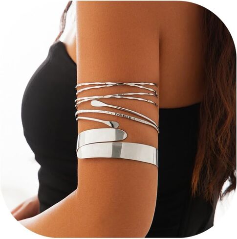Minimalist Gold Arm Cuff For Women Dainty Silver Arm Cuff Upper Arm Simple 18k Gold Plated Thin Cuff Trendy Jewelry in Saudi Arabia